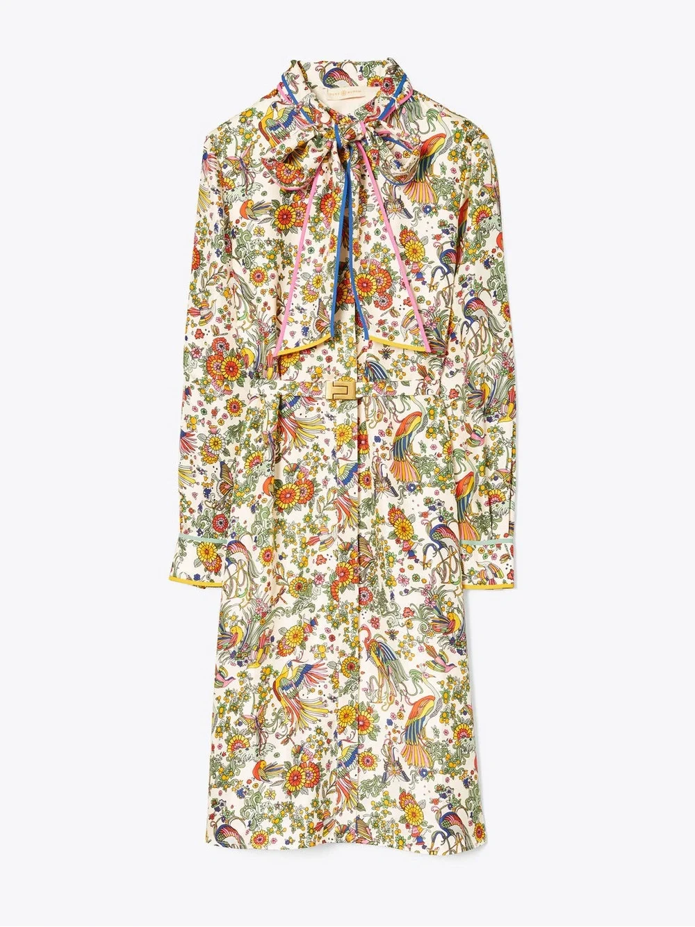 NWOT Tory Burch Silk Promised Land Floral Birds Contrast Dress Size 6